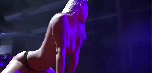  busty babe naked on public stage